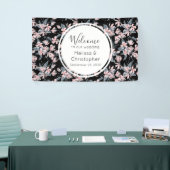 の結婚ウェルカムピンク&グレーの花柄 横断幕 (トレードショー)