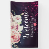 の結婚ウェルカムボホフローラ羽紫色のライト 横断幕 (縦)