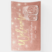 の結婚ウェルカムメイソンジャースストリングライトバラ金ゴールド 横断幕 (縦)