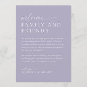 の結婚ウェルカムレターとタイムラインの旅程カード メニュー (正面)