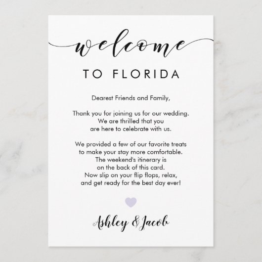 の結婚ウェルカムレター&週末の旅程カード プログラム (正面)