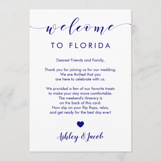 の結婚ウェルカムレター&週末の旅程カード プログラム (正面)