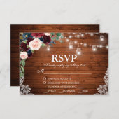 の結婚ウッドバー素朴グンディブルーフローラRSVPミール 出欠カード (正面/裏面)