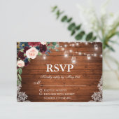 の結婚ウッドバー素朴グンディブルーフローラRSVP 出欠カード (スタンド正面)