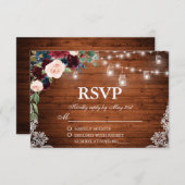 の結婚ウッドバー素朴グンディブルーフローラRSVP 出欠カード (正面/裏面)