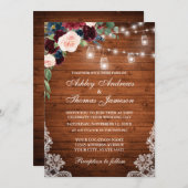 の結婚ウッドラ素朴イツジャースレースフローラ 招待状 (正面/裏面)