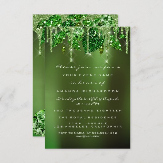 の結婚ウッドラ素朴ンドカリ緑のドリップリーフ 招待状 (正面/裏面)