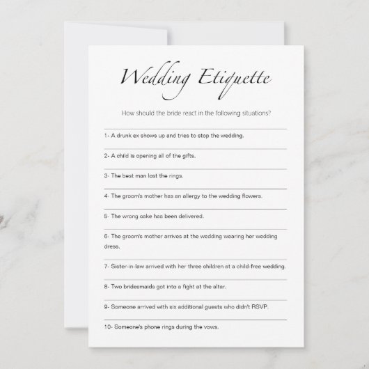 の結婚エチケットおもしろいブライダルシャワーゲームカード 招待状 (正面)