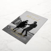 の結婚エレガント白黒写真金ゴールド 箔招待状 (回転した状態)