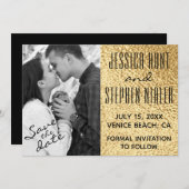 の結婚エレガント金ゴールドと黒 セーブザデート (正面/裏面)