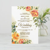 の結婚オレンジ色の黄色い赤フローラ緑モダン 招待状 (スタンド正面)