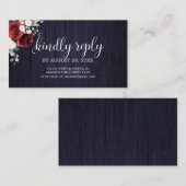 の結婚オンラインRSVP素朴フローラネイビーブルー エンクロージャーカード (正面/裏面)