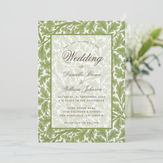 の結婚オークの葉植物性モリス書道 招待状 (スタンド正面)