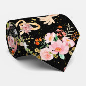 の結婚オーナメントパターン黒BG ネクタイ (ロール)