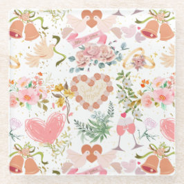 の結婚オーナメントパターン ガラスコースター