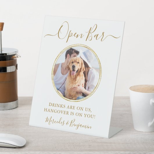 の結婚オープンバーパーソナライズされた金ゴールドペット犬ドリンク 台座サイン (インサイチュ)