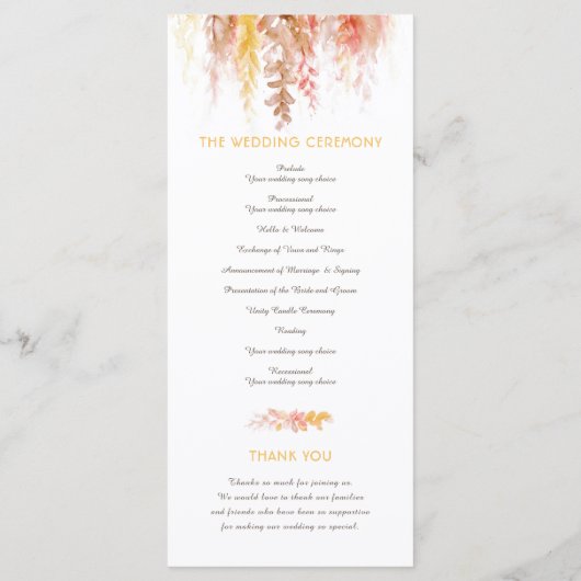 の結婚カスケード秋つる植物の水色 プログラム (裏面)