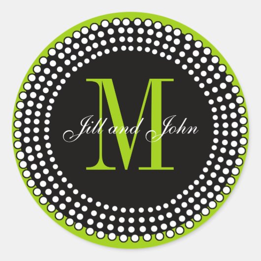 の結婚カスタムモノグラムと名前Apple Green Label ラウンドシール (正面)
