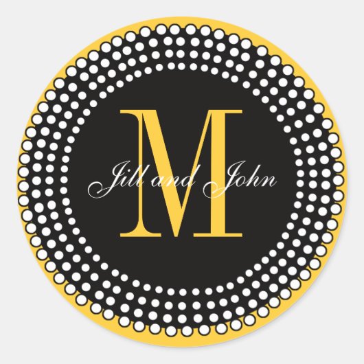 の結婚カスタムモノグラム&ネームイエローシール ラウンドシール (正面)