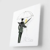 の結婚カップルたった今結婚しましたシックな水色 スクエア壁時計 (傾斜)