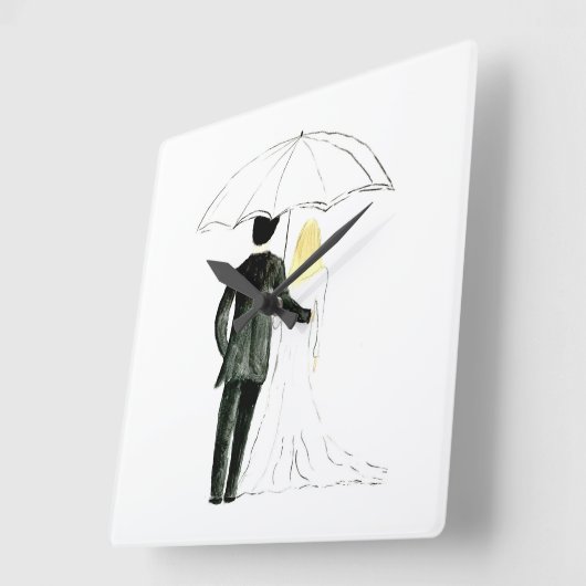 の結婚カップルたった今結婚しましたシックな水色 スクエア壁時計 (傾斜)