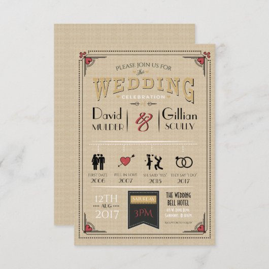 の結婚カップルのタイムラインの最初の愛の日招待状 招待状 (正面/裏面)