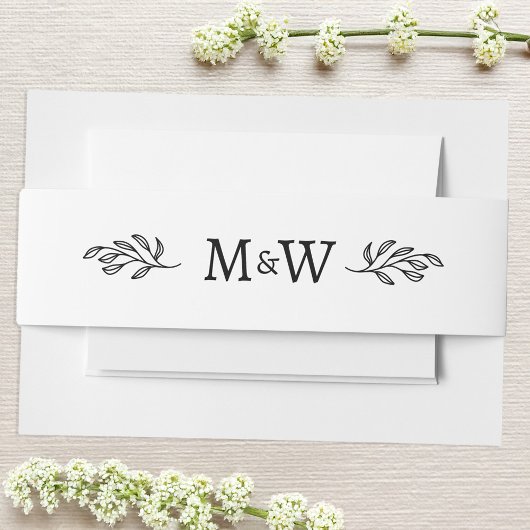 の結婚カップルのモノグラムエレガント植物学 招待状ベリーバンド
