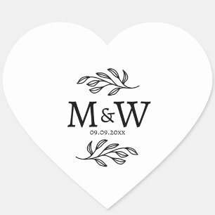 の結婚カップルのモノグラム日エレガント植物学 ハートシール