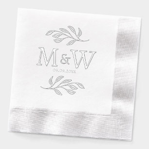の結婚カップルのモノグラム日エレガント植物学 箔ナプキン
