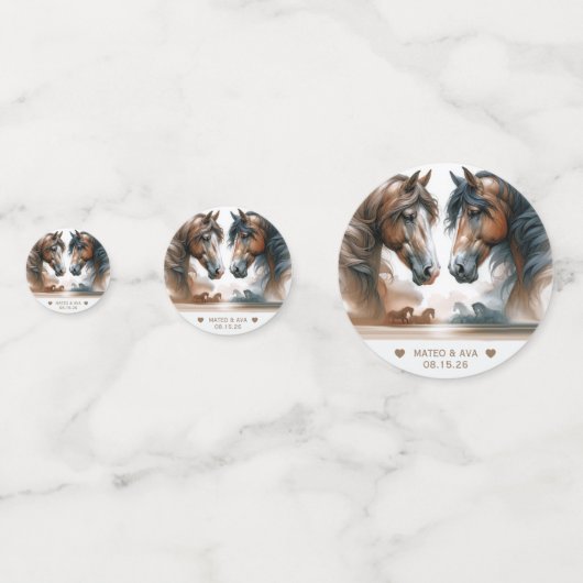 の結婚カップルのモノグラム茶色の馬 コンフェッティ (正面)