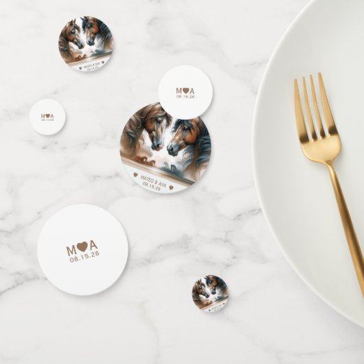 の結婚カップルのモノグラム茶色の馬 コンフェッティ (グループ)