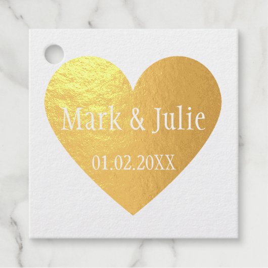 の結婚カップルの名前とハート・アート・スタンプの日付 フェイバータグ (正面)