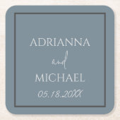 の結婚カップルの名前と日付石板 スクエアペーパーコースター (正面)