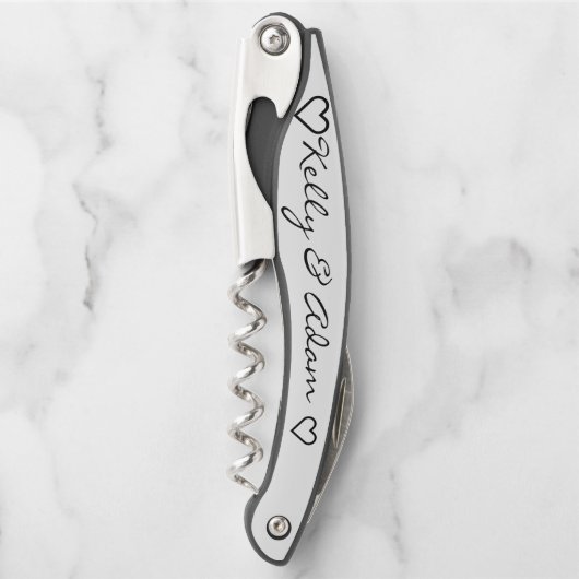 の結婚カップルの白い黒いコルクねじ ソムリエナイフ (正面)