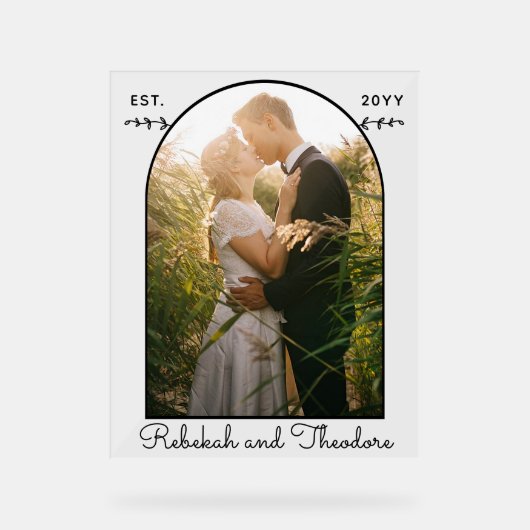 の結婚カップルカスタムのアーチ写真の名前と日付 アクリルサイン (正面)