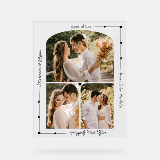 の結婚カップルカスタムフォトコラージュモダンハート アクリルサイン (正面)