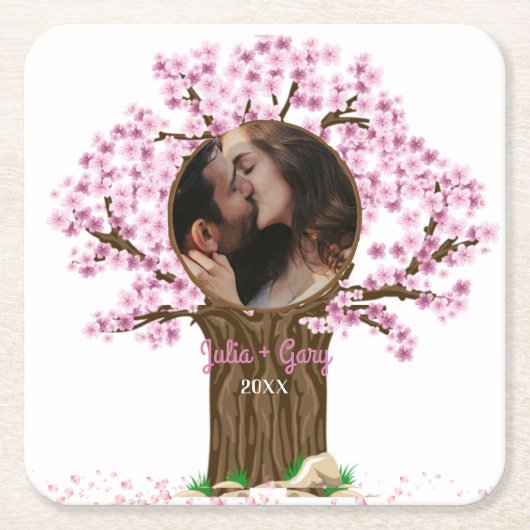 の結婚カップルカスタム写真 スクエアペーパーコースター (正面)