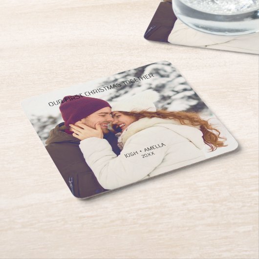 の結婚カップルカスタム写真 スクエアペーパーコースター (アングル)