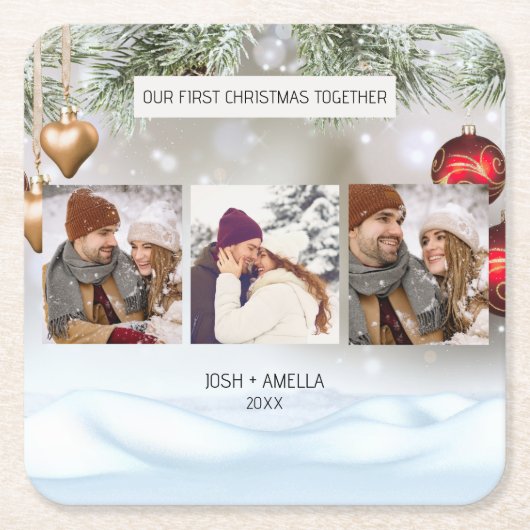 の結婚カップルカスタム写真 スクエアペーパーコースター (正面)