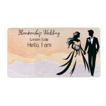 の結婚カップルカラフルの水色ラベル名タグ