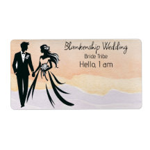 の結婚カップルカラフルの水色ラベル名タグ