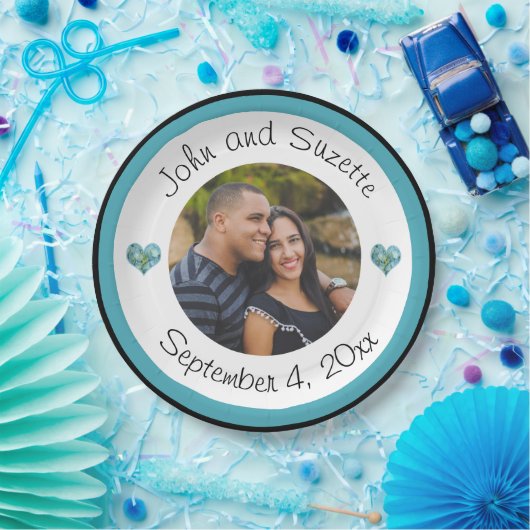 の結婚カップルパーソナライズされた写真名の日付 ペーパープレート (パーティー)