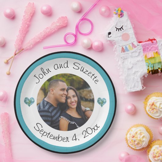の結婚カップルパーソナライズされた写真名の日付 ペーパープレート (パーティー)