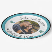 の結婚カップルパーソナライズされた写真名の日付 ペーパープレート (アングル)