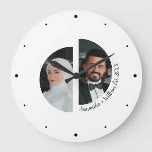の結婚カップル写真と名前&日付ウォールクロック ラージ壁時計