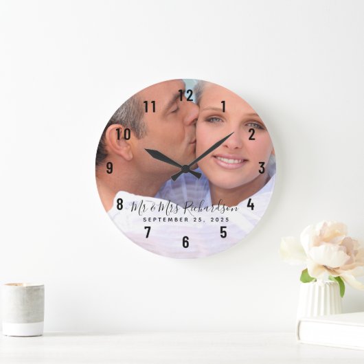 の結婚カップル写真パーソナライズされた大時計 ラージ壁時計 (ホーム)