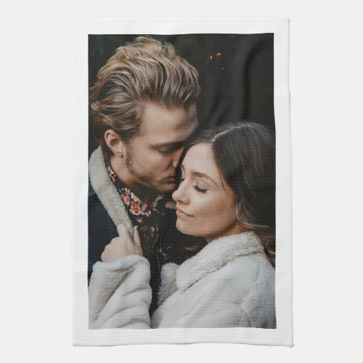 の結婚カップル写真、白縁ど色 キッチンタオル (縦)
