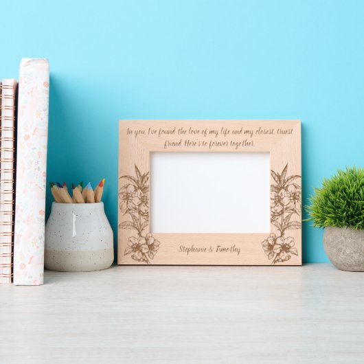 の結婚カップル名と引用文 レーザー彫刻フレーム (正面)