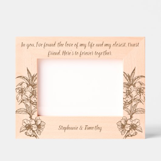 の結婚カップル名と引用文 レーザー彫刻フレーム (正面)