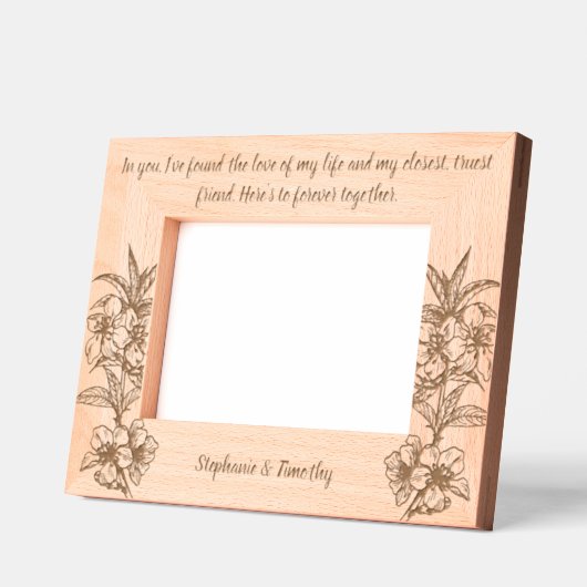 の結婚カップル名と引用文 レーザー彫刻フレーム (左)